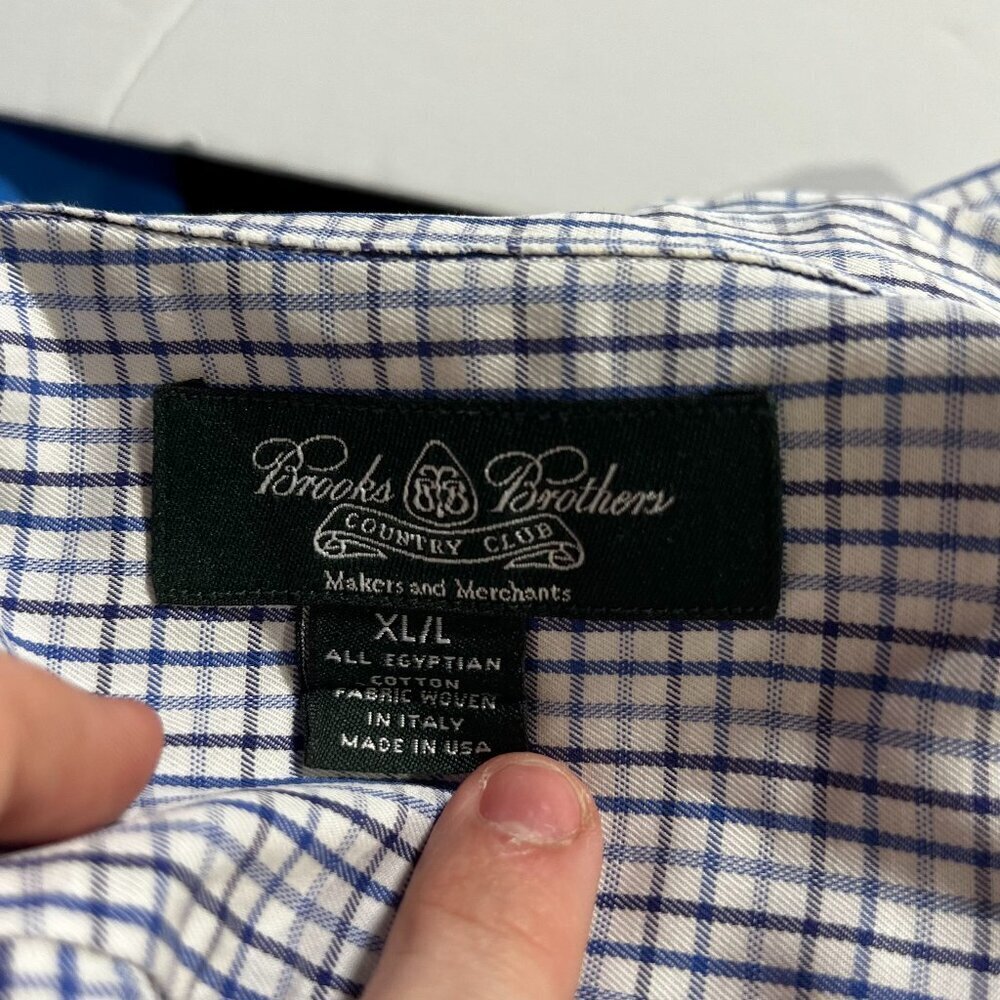 Brooks Brothers Blue and White Check Dress Shirt Egyptian Cotton Size XL/L - Picture 8 of 8